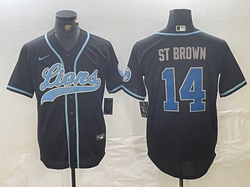 Men%27s Detroit Lions #14 Amon-Ra St. Brown Black Cool Base Stitched Baseball Jersey